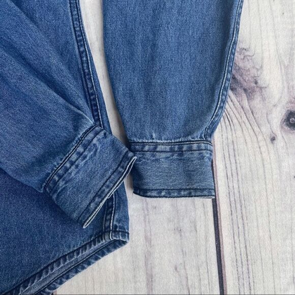 Solutions Denim Christmas Holiday Denim Button Up Shirt Embroidered Small Ugly - Picture 10 of 10